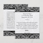 Monogram Black Damask Wedding Direction Kaart (Voorkant / Achterkant)