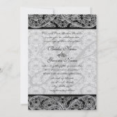 Monogram Black Damask Wedding Invitation Foto Kaart (Achterkant)