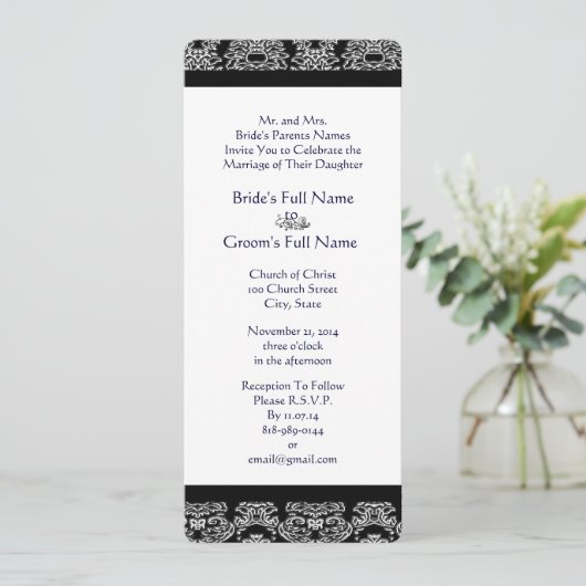 Monogram Black Damask Wedding Invitations Kaart