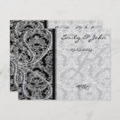 Monogram Black Damask Wedding Table Number Kaarten (Voorkant / Achterkant)