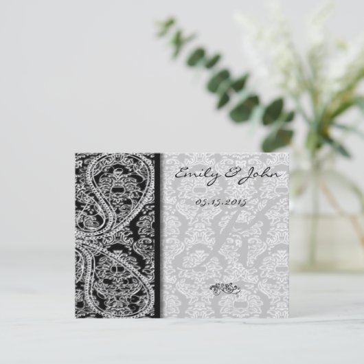 Monogram Black Damask Wedding Table Number Kaarten (Staand voorkant)
