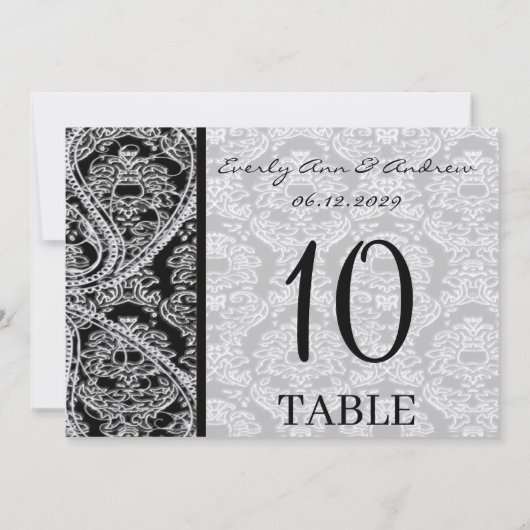 Monogram Black Damask Wedding Table Number Kaarten (Achterkant)