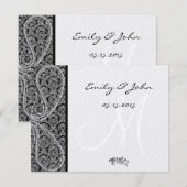 Monogram Black Damask Wedding Table Number Kaarten (Voorkant / Achterkant)