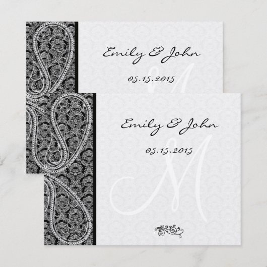 Monogram Black Damask Wedding Table Number Kaarten (Voorkant / Achterkant)