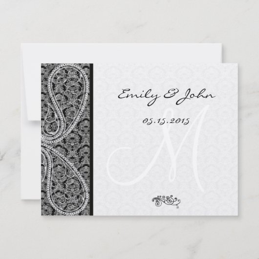 Monogram Black Damask Wedding Table Number Kaarten (Achterkant)