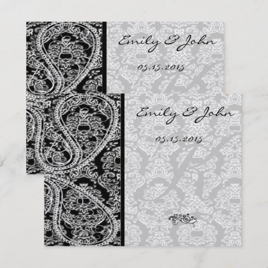 Monogram Black Damask Wedding Table Number Kaarten (Voorkant / Achterkant)