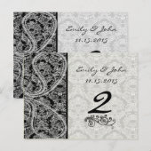 Monogram Black Damask Wedding Table Number Kaarten (Voorkant / Achterkant)