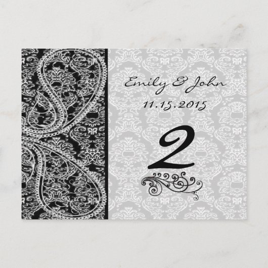 Monogram Black Damask Wedding Table Number Kaarten (Achterkant)