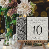Monogram Black Damask Wedding Table Number Kaarten