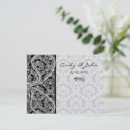 Monogram Black Damask Wedding Table Number Kaarten (Staand voorkant)