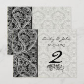 Monogram Black Damask Wedding Table Number Kaarten (Voorkant / Achterkant)