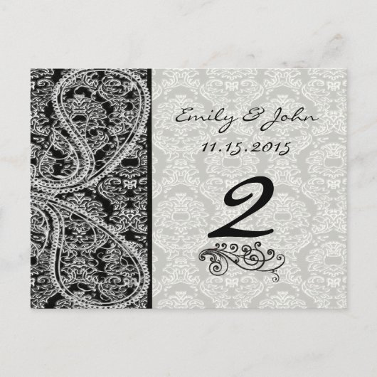 Monogram Black Damask Wedding Table Number Kaarten (Voorkant)