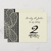 Monogram Black Damask Wedding Table Number Kaarten (Voorkant / Achterkant)