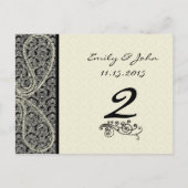 Monogram Black Damask Wedding Table Number Kaarten (Achterkant)