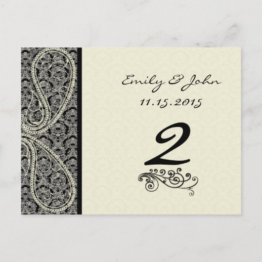 Monogram Black Damask Wedding Table Number Kaarten (Achterkant)