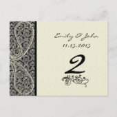 Monogram Black Damask Wedding Table Number Kaarten (Voorkant)