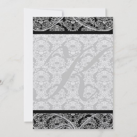 Monogram Black Damask Wedding Uitnodiging (Achterkant)