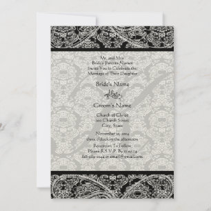 Monogram Black Damask Wedding Uitnodiging