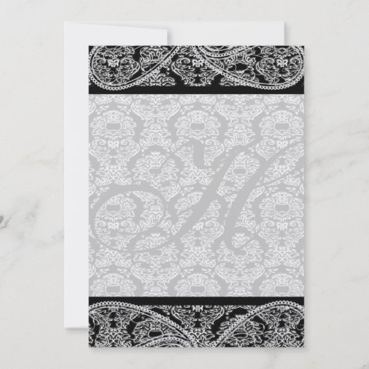 Monogram Black Damask Wedding Uitnodiging (Achterkant)