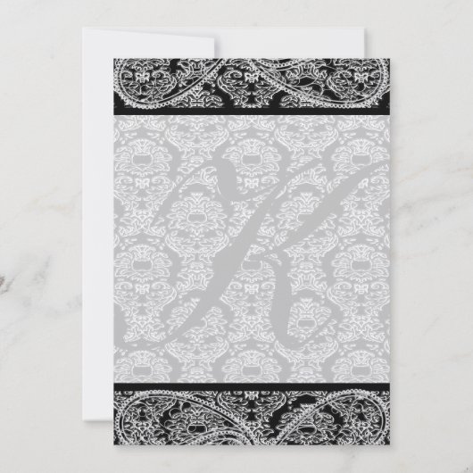 Monogram Black Damask Wedding Uitnodiging (Achterkant)