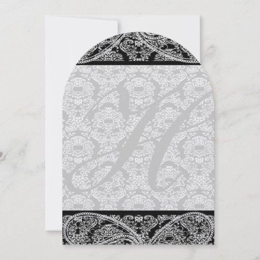 Monogram Black Damask Wedding Uitnodiging (Voorkant)