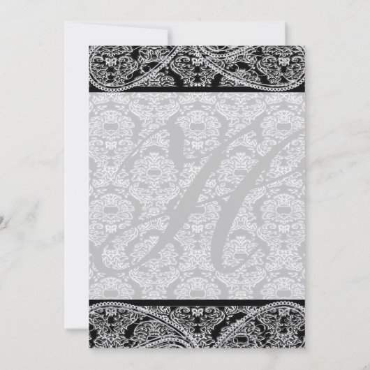 Monogram Black Damask Wedding Uitnodiging (Achterkant)