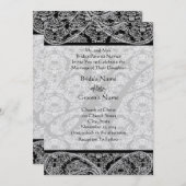 Monogram Black Damask Wedding Uitnodiging (Voorkant / Achterkant)