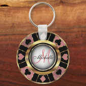 Monogram Black, Dusty Roos & Gold Las Vegas Style Sleutelhanger (Voorkant)