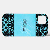 Monogram Black en Blue Damask iPad Air Case (Achterkant (horizontaal))