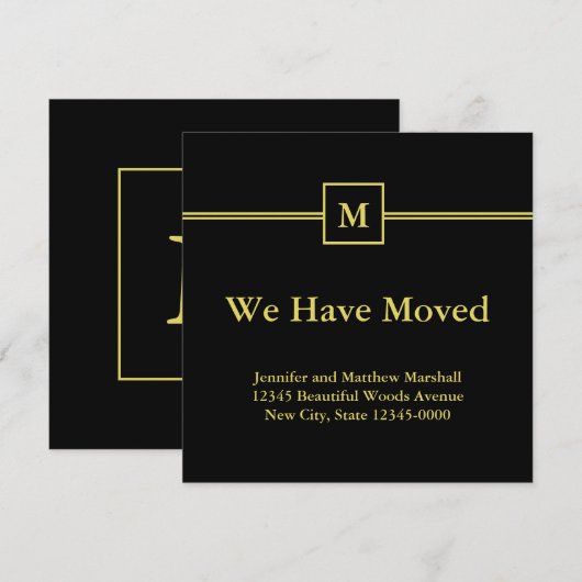 Monogram Black en Faux Gold Moving Announge Aankondiging (Voorkant / Achterkant)