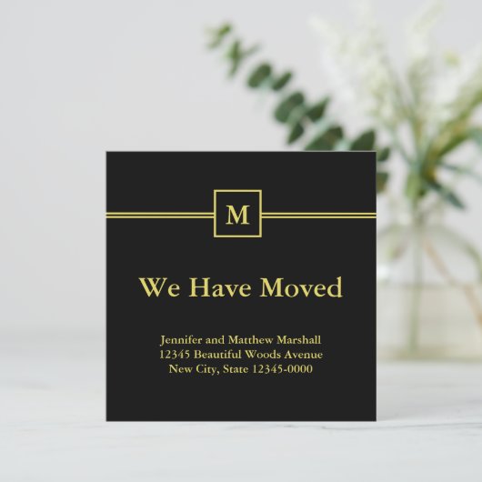 Monogram Black en Faux Gold Moving Announge Aankondiging (Staand voorkant)