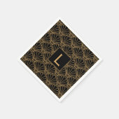 Monogram Black en Gold Art Deco Fan Flowers Motif Servet (Hoek)