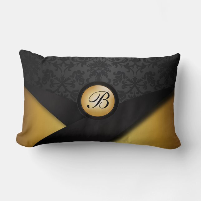 Monogram Black en Gold Elegance Kussen (Voorkant)
