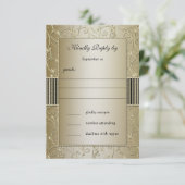 Monogram Black en Gold Floral Swirl Wedding Kaart (Staand voorkant)
