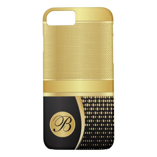 Monogram Black en Gold Metallic Mesh Case-Mate iPhone Case (Achterkant)