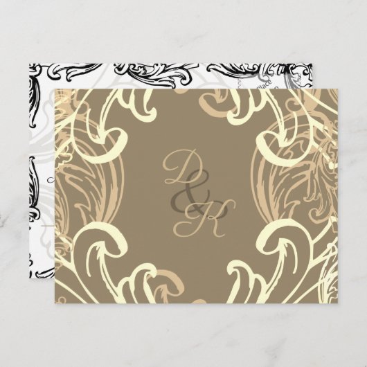 Monogram Black en Gold  Rsvp Briefkaart (Voorkant / Achterkant)