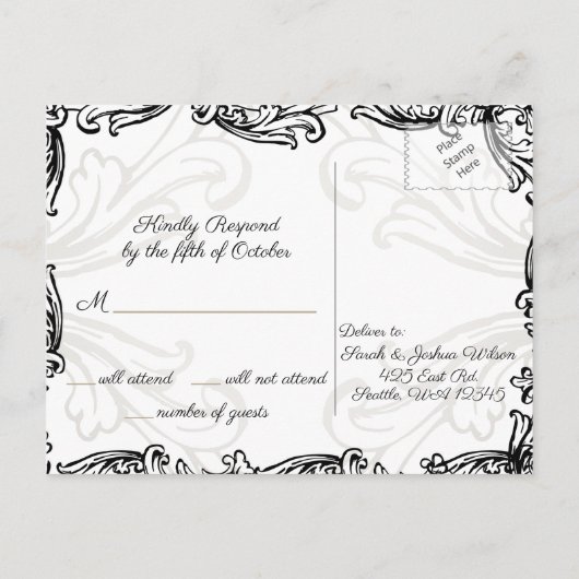 Monogram Black en Gold  Rsvp Briefkaart (Achterkant)