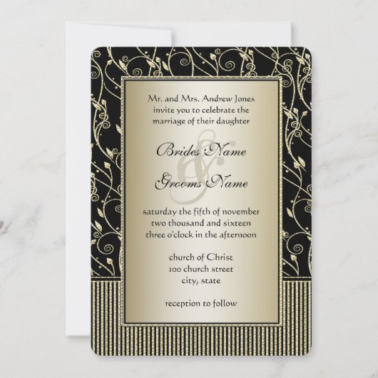 Monogram Black en Gold Swirl Wedding Kaart (Voorkant)