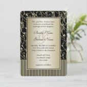 Monogram Black en Gold Swirl Wedding Kaart (Staand voorkant)