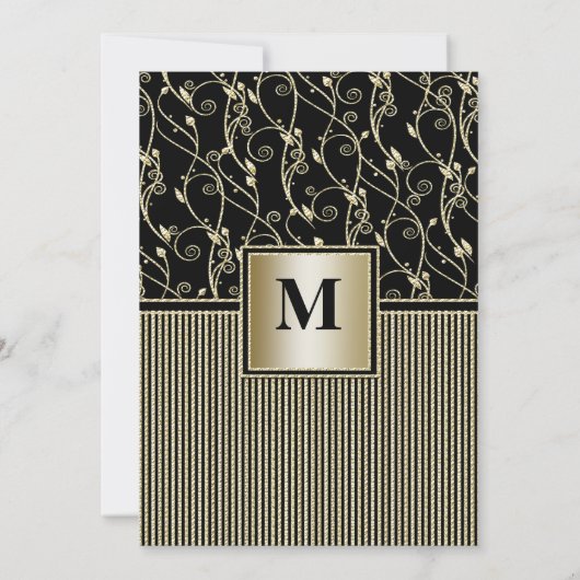 Monogram Black en Gold Swirl Wedding Kaart (Achterkant)