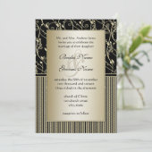 Monogram Black en Gold Swirl Wedding Kaart (Staand voorkant)
