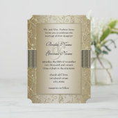 Monogram Black en Gold Swirl Wedding Kaart (Staand voorkant)