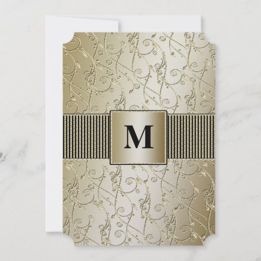 Monogram Black en Gold Swirl Wedding Kaart (Achterkant)