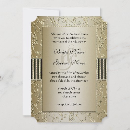 Monogram Black en Gold Swirl Wedding Kaart (Voorkant)