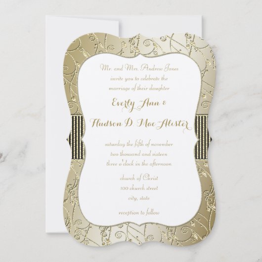 Monogram Black en Gold Swirl Wedding Kaart (Voorkant)