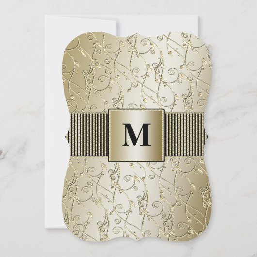 Monogram Black en Gold Swirl Wedding Kaart (Achterkant)