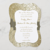 Monogram Black en Gold Swirl Wedding Kaart (Voorkant / Achterkant)