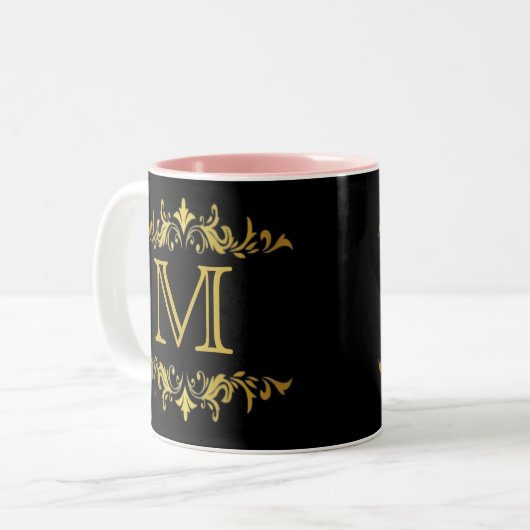 Monogram Black en Gold Two-Tone Coffee Mok (Voorkant links)