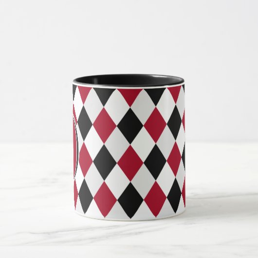 Monogram Black en Red Harlequin Diamond Pattern Mok (Midden)