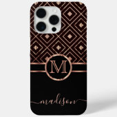 Monogram Black en Roos Gold Diamond Pattern Case-Mate iPhone Case (Achterkant)